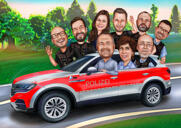 Desen caricaturală echipă în autobuz