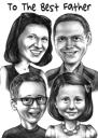 Skupinová karikatura v černobílém stylu