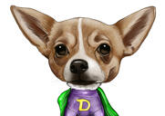 Retrato de dibujos animados de Chihuahua personalizado dibujado a mano en estilo coloreado de la foto