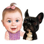 Caricature de bébé et de chien