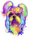 Bright Colorful Yorkie Portrait Drawing in Watercolor Style on Black Background