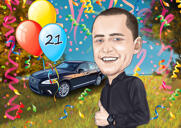 Caricatura divertida de cumpleaños con retrato a partir de fotos