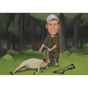 Caricatura de caza con presa y fondo de color