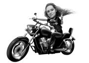 Tyttö ratsastaa moottoripyörän sarjakuva piirustus valokuvista