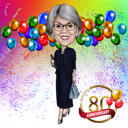 Cadou de caricatură de persoană pentru aniversarea a 80 de ani de naștere cu fundal de baloane