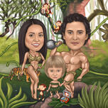 Семейная карикатура в джунглях