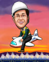 Henkilö lentokoneessa karikatyyri valokuvista mukautetuksi lahjaksi
