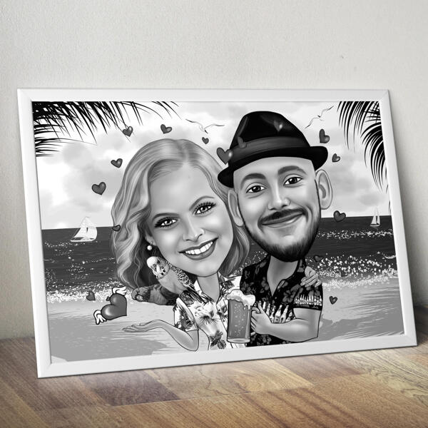 Couple Caricature Poster in Black and White Style