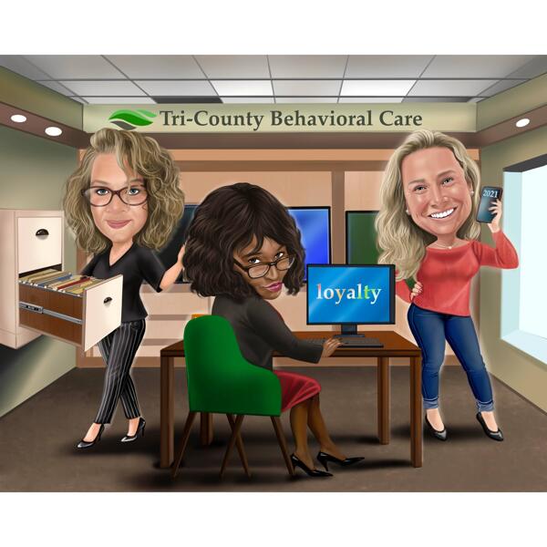 Colored Full Body Style Cartoon Caricature from Photos for Business Colleagues Gift