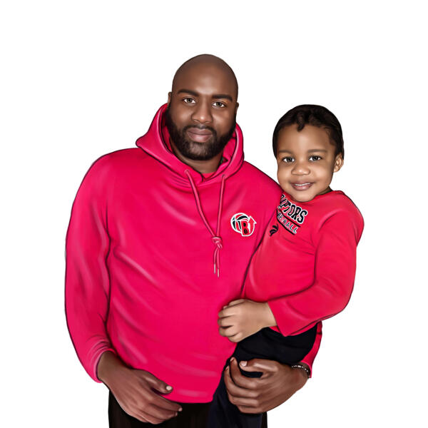 Tēva un bērna portrets krāsainā stilā no fotoattēla