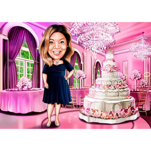 Personalized Event Manager Caricature in Color Style on Custom Background
