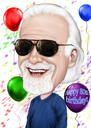Regalo de caricatura de aniversario de 80 cumpleaños en estilo de color con fondo personalizado