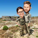 Retrato de dibujos animados de una pareja militar
