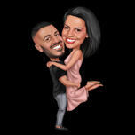 Happy Couple Caricature with Black Background from Photo