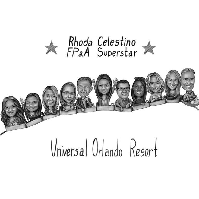 Rollercoaster Business Corporate Cartoon Portrait of Photos with Company Sign