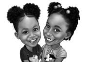 2 Døtre sort/hvid tegning