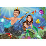 Custom Mermaid Family Caricature with Custom Background