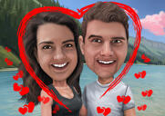 Caricatura de casal de praia a partir de fotos