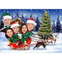 Zaměstnanci společnosti v Santa Sleigh Vánoční karikatura