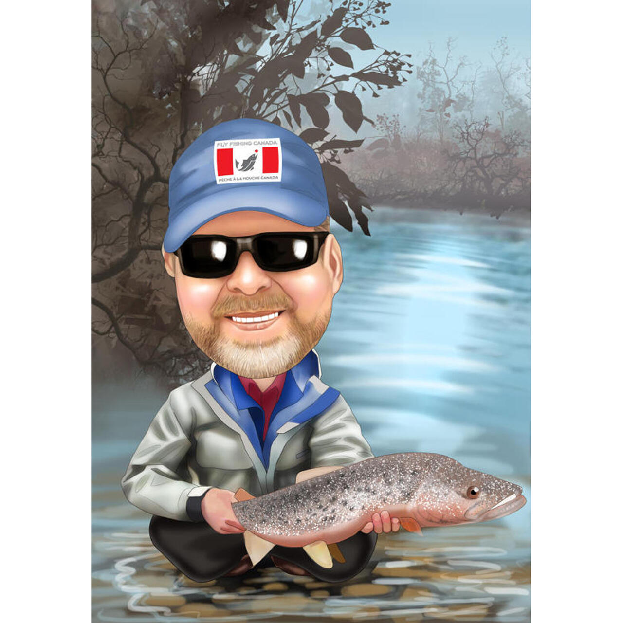 🎨 Customized Funny Fishing Caricature, Order Portraits From Photos  caricature from photo