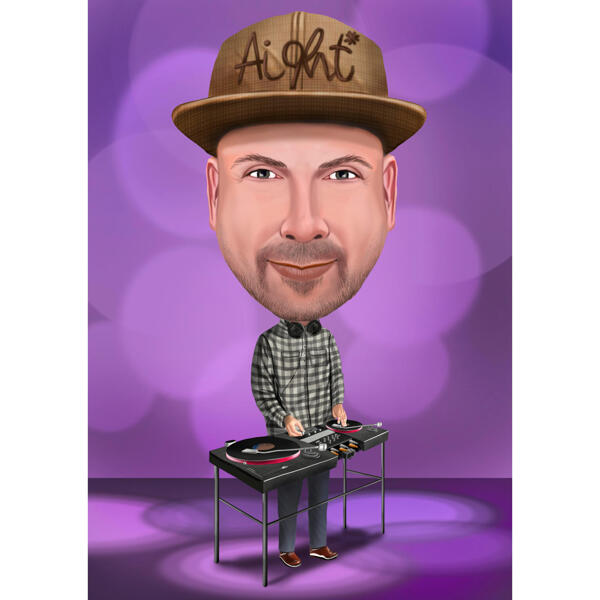 Caricatura de DJ de cuerpo completo con fondo de un color a partir de fotos