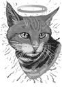 Retrato em memória do gato em tons de cinza com auréola
