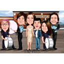 Caricatura di musicista di famiglia con batteria e tromba