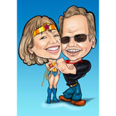 Exaggerated Superhero Couple Caricature