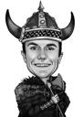 Retrato de dibujos animados de hombre vikingo de fotos en estilo blanco y negro para regalo personalizado