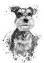 Fox Terrier retrato em aquarela em tons de cinza