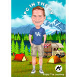 Full Body Person Camping Caricature from Photos for Journey and Day Trip Lovers Gift