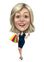 Hora de fazer compras - Caricatura de mulher com sacolas de fotos em fundo personalizado