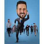 Vtipná karikatura běžícího šéfa