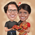 Cooking Couple Colored Caricature from Photos with Simple Background