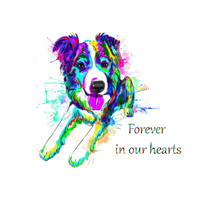 Forever in Our Heart - Memorial Pet Portrait in Rainbow Watercolor Style