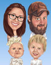Familj med ungar karikatyrstående på blå bakgrund