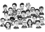 Caricature de groupe en noir et blanc d'une classe d'école