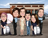 Group Caricature from Photos with Custom Background for Gift