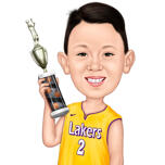 Kid Holding Trophy Award gekleurde cartoon karikatuur van foto