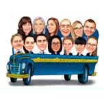 Gruppenkarikatur im Bus