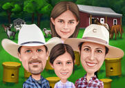 Familia de 4 en el dibujo de la granja
