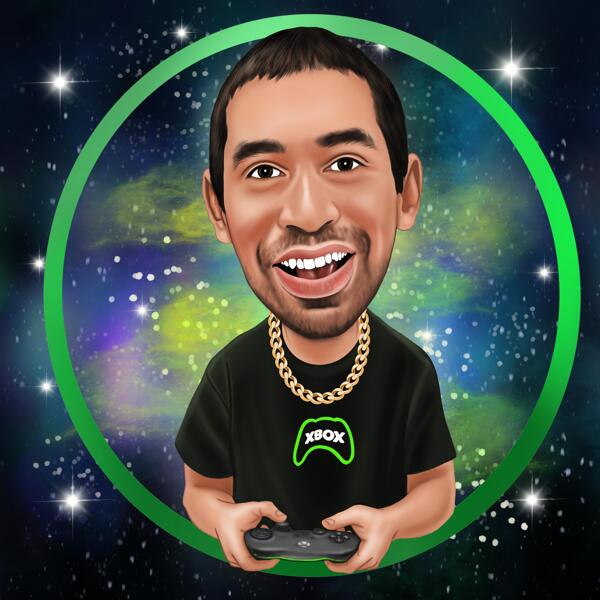 Caricatura di un giocatore Xbox da una foto