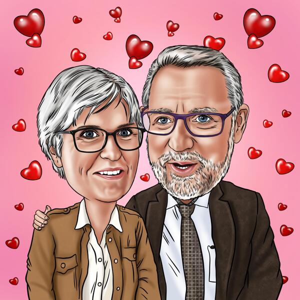 Parents Couple Caricature from Photos with Background
