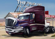 Kresba portrétu kamionu z fotografií s pozadím silnice