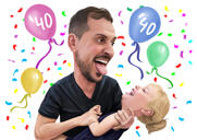 Caricature père et fille à partir de photos dans un style coloré