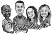 Caricatură de grup în stil alb-negru