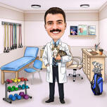 Retrato de dibujos animados de un médico personalizado
