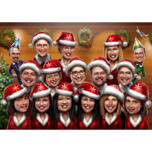 Christmas Company Group Cartoon with Santa Hats