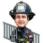 Пожарный с карикатурой на лестнице
