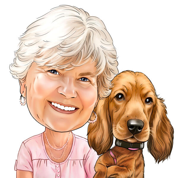 Caricatură de proprietar și câine din fotografie